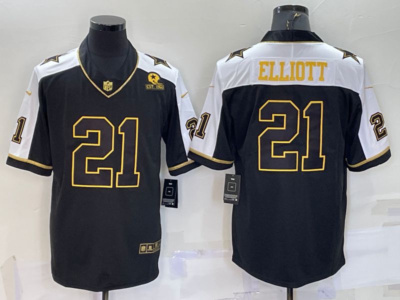 Men Dallas Cowboys #21 Elliott Black Thanksgiving gold characters 2022 Nike Limited NFL Jersey->dallas cowboys->NFL Jersey